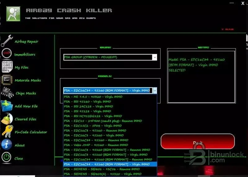 Airbag Crash Reset v7.8.4 PSA selection for virgin IMMO and dump processing