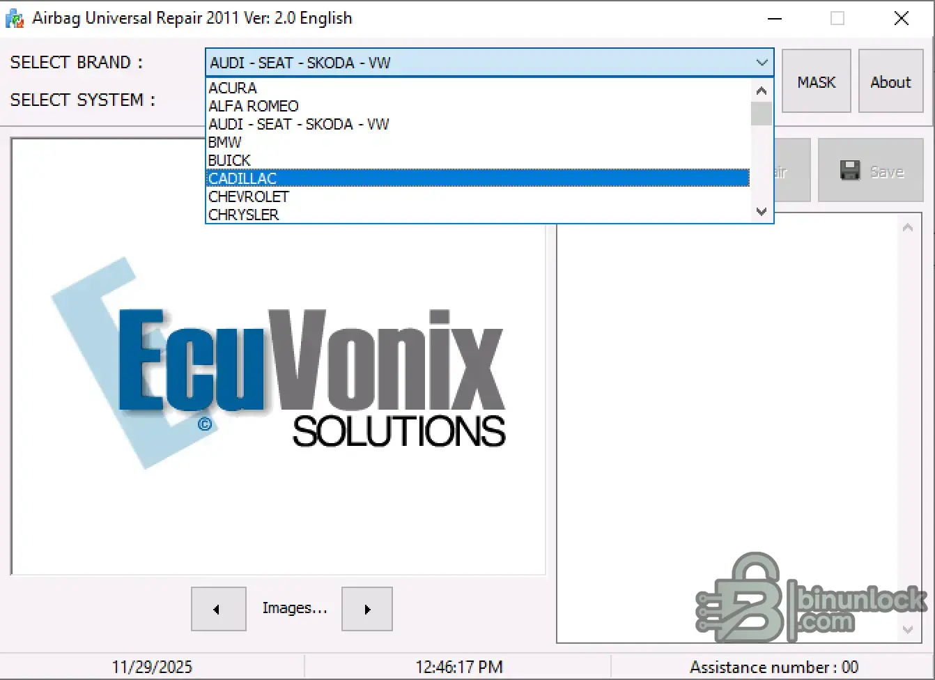 Airbag Universal Repair Brand SRS ECU function screen