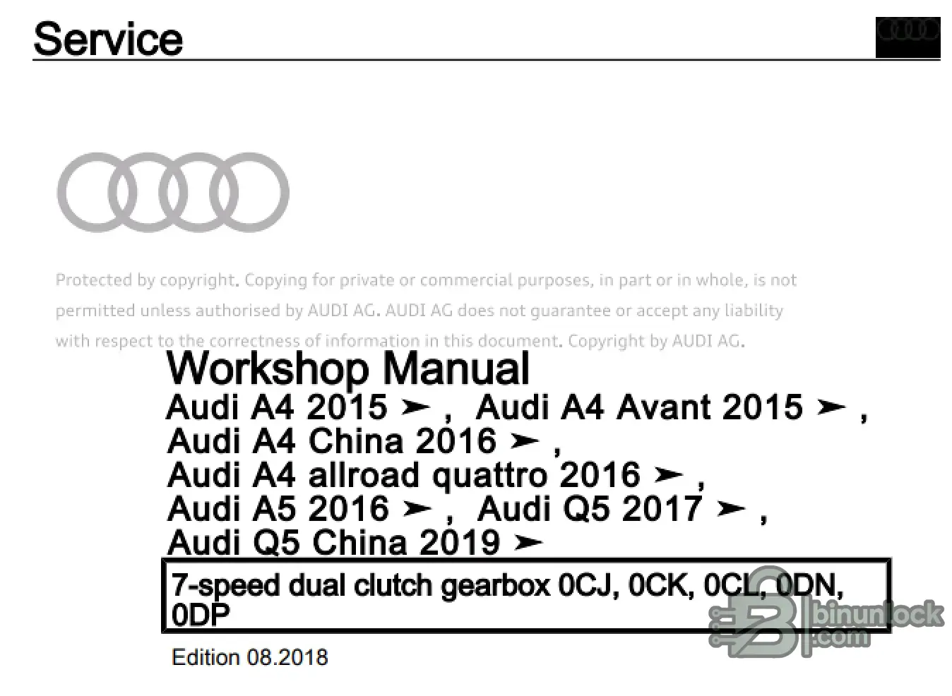 Audi 7-Speed DSG Workshop 08.2018 screenshot