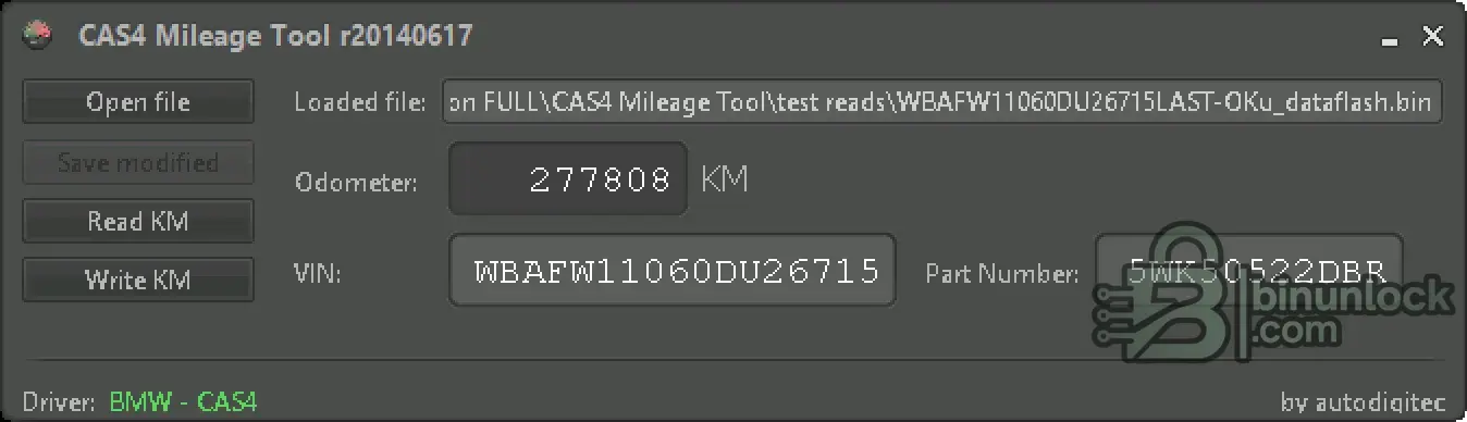 CAS4 Mileage VIN screen