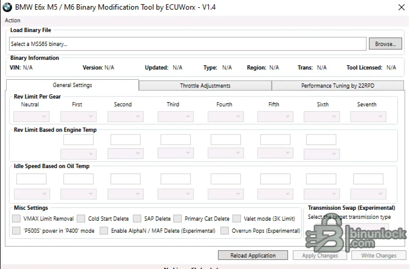 BMW E6x MSS65 Binary Editor M5 settings screen