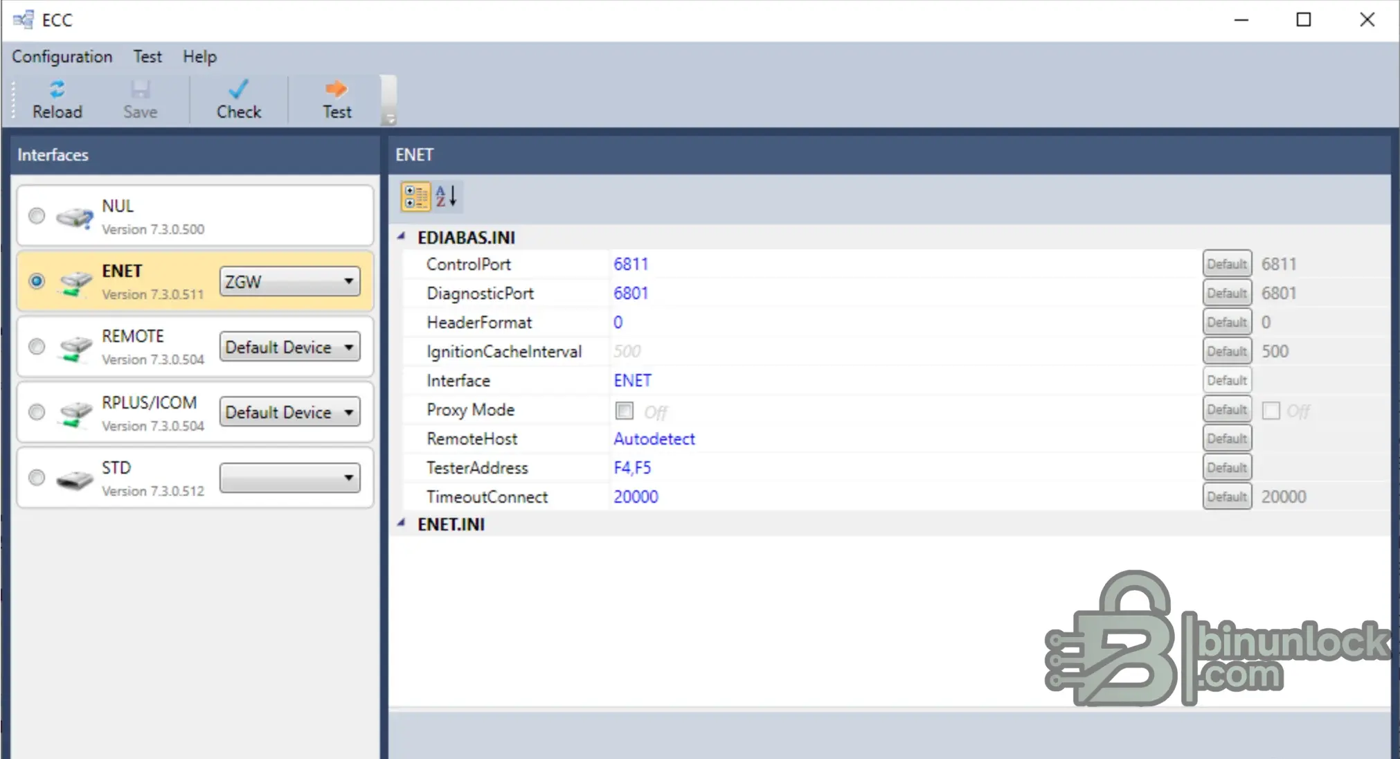 BMW ECC EDIABAS Interface Setup interface screenshot