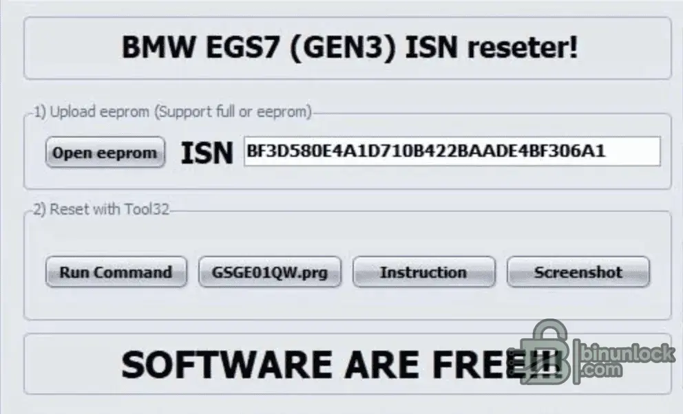 BMW EGS7 GEN3 ISN Resetter function screen
