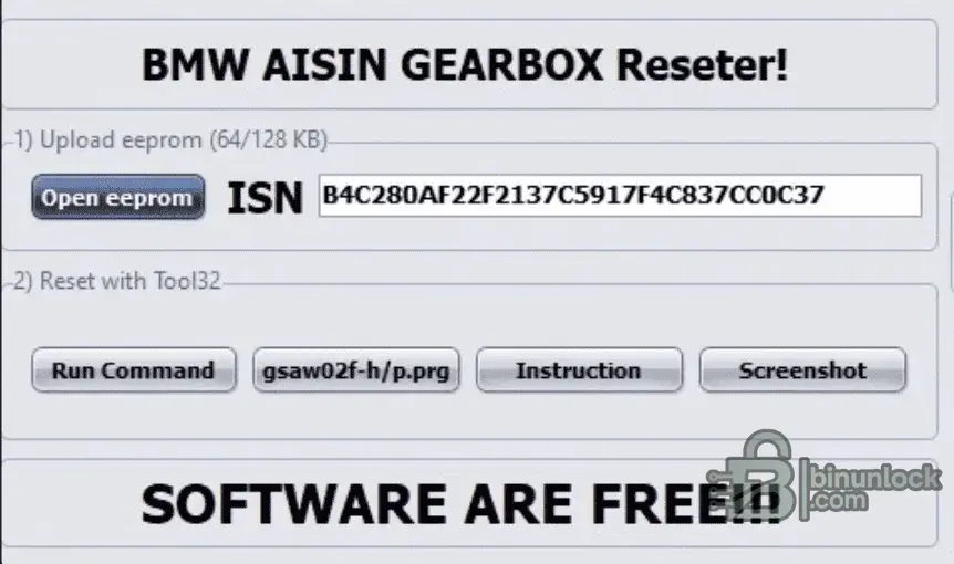 BMW AISIN EGS Resetter function screen