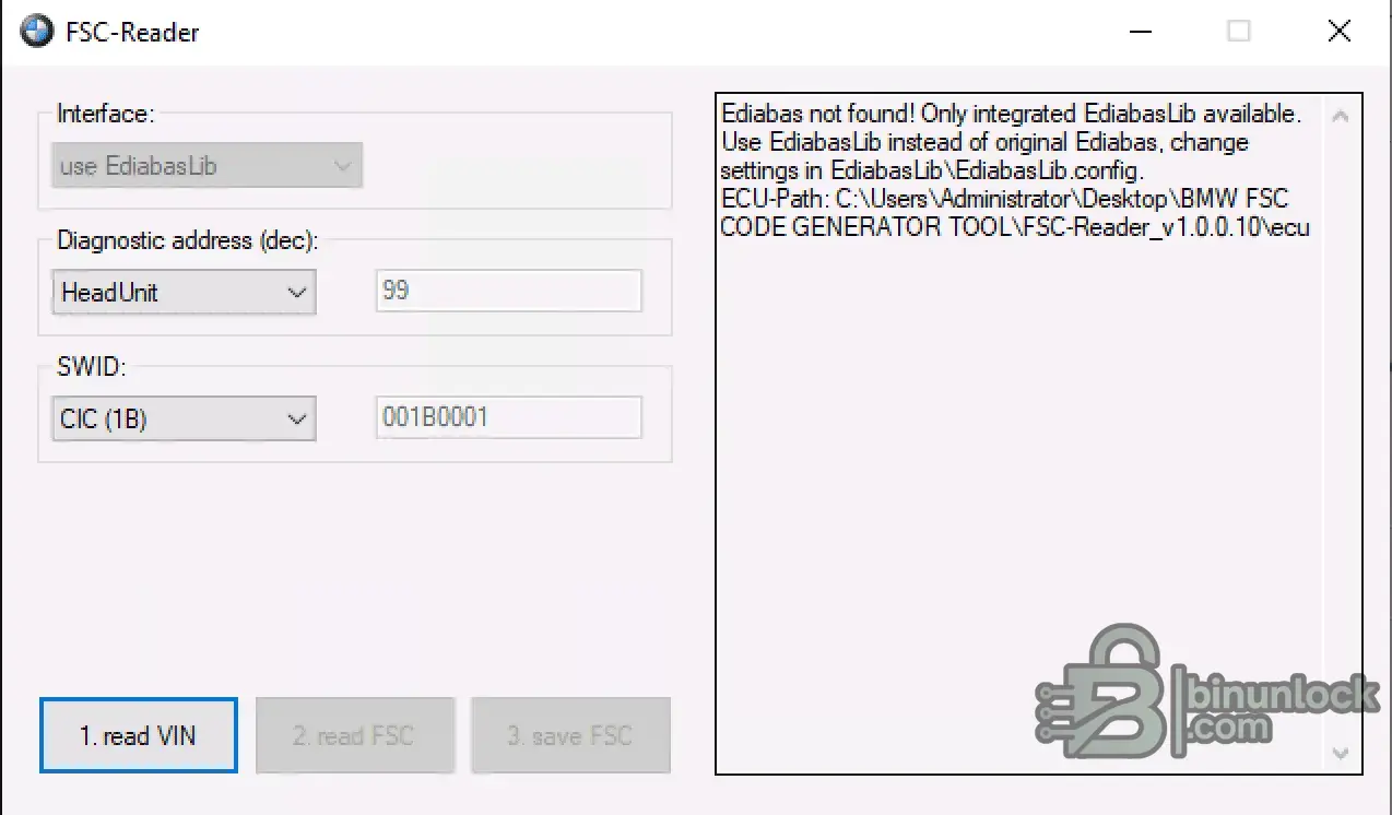 BMW FSC Code Generator Reader CIC interface screenshot