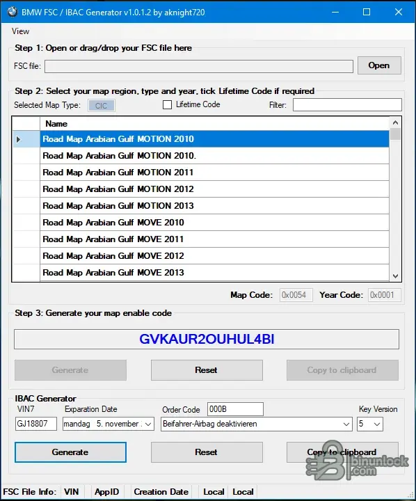 BMW FSC iBAC Manager 0.1.4 map screen