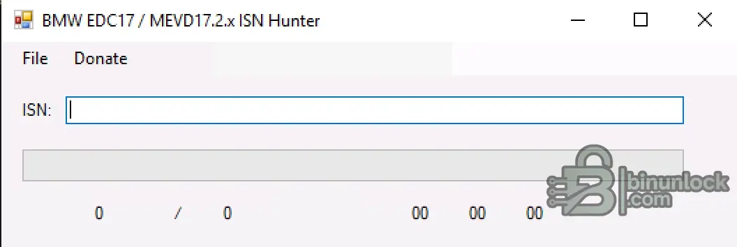 ISN Extractor v1.0 EDC17 and MEVD17 ISN hunter main window with scan bar