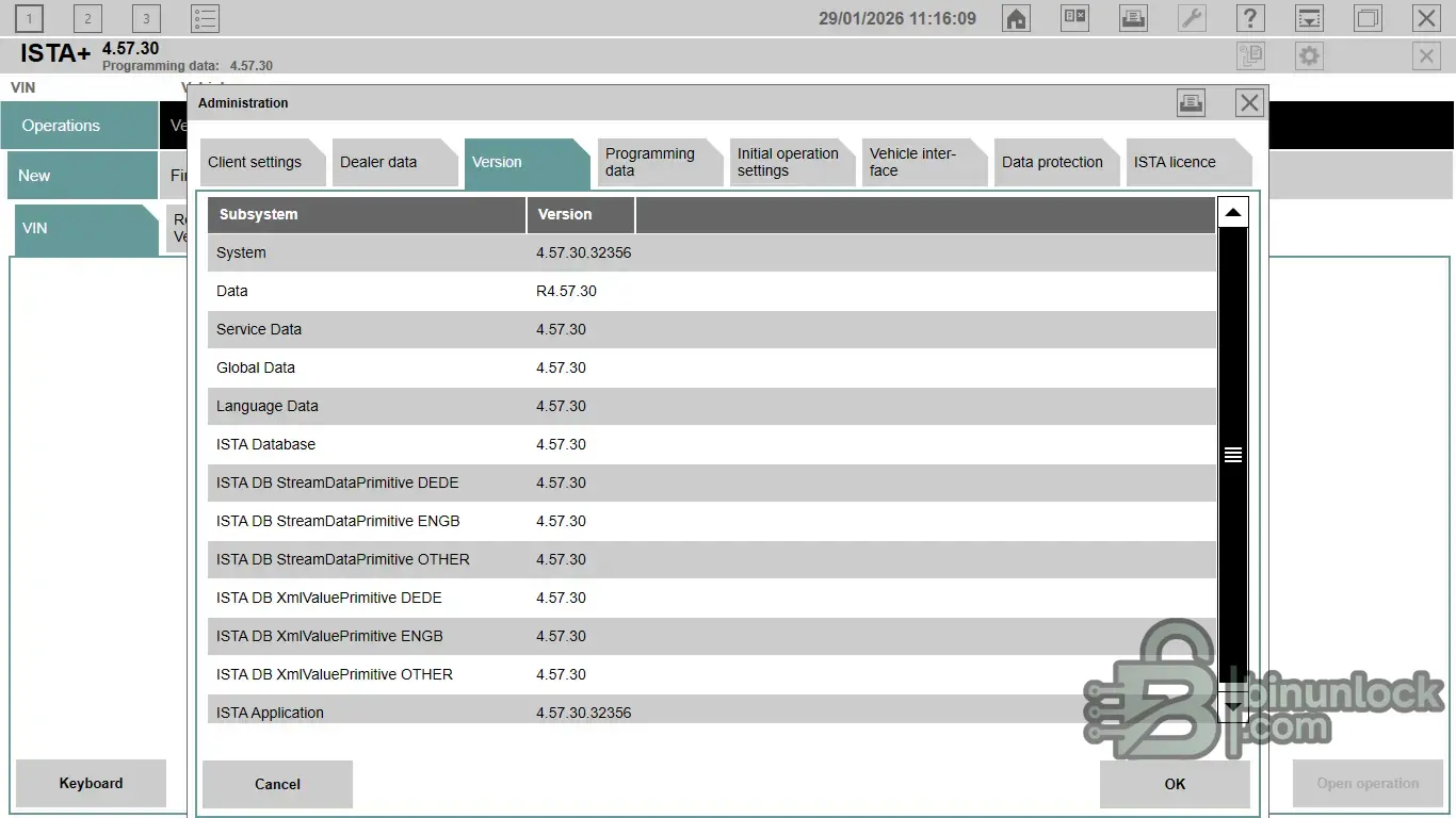 ISTA 4.57.30 settings screen