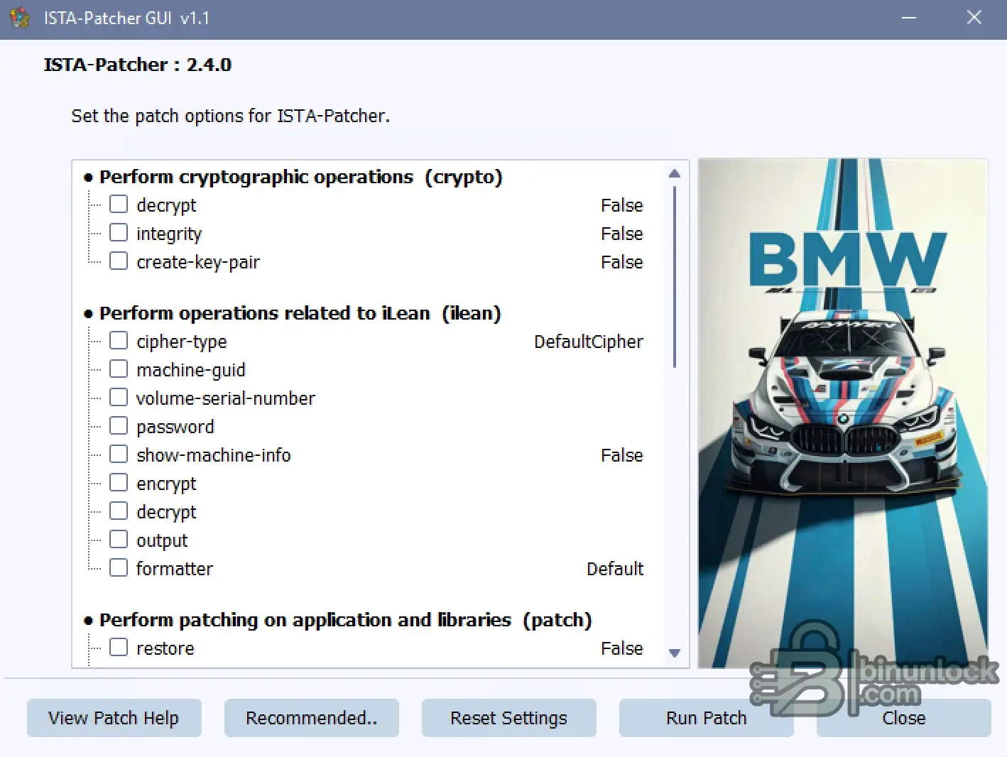 BMW ISTA Support Utility Configuration Service settings screen