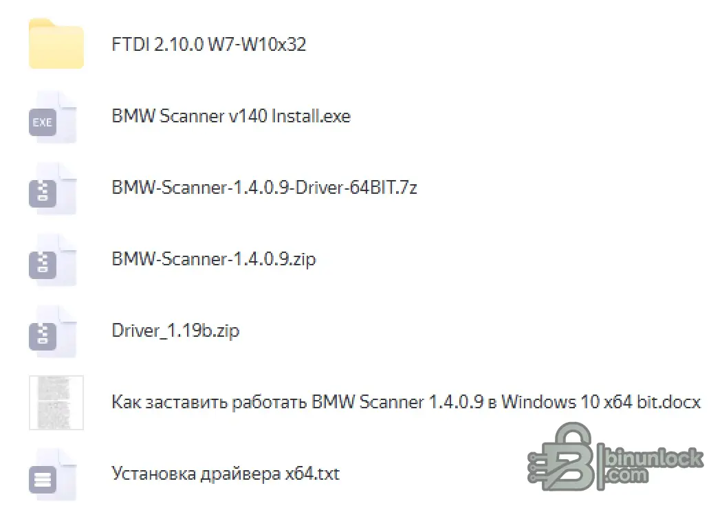 BMW Scanner v1.4.0.9 installer and driver package list for USB interface
