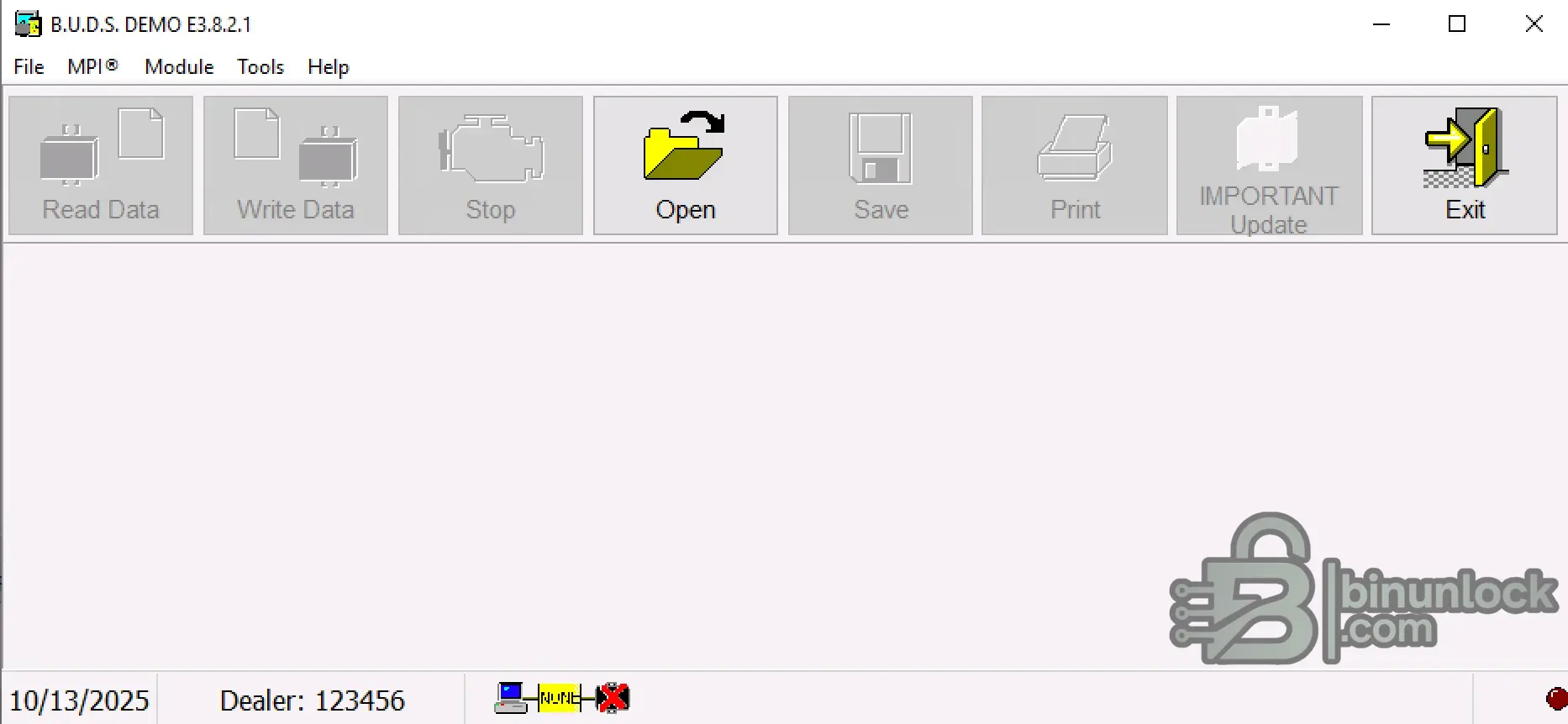BRP B.U.D.S. E3.8.2.1 main toolbar showing open save and update buttons