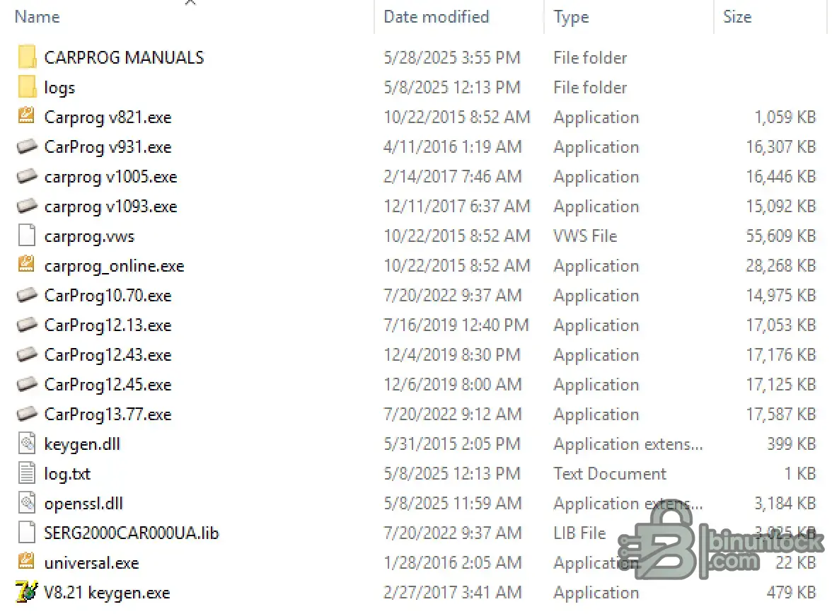 CarProg file screen