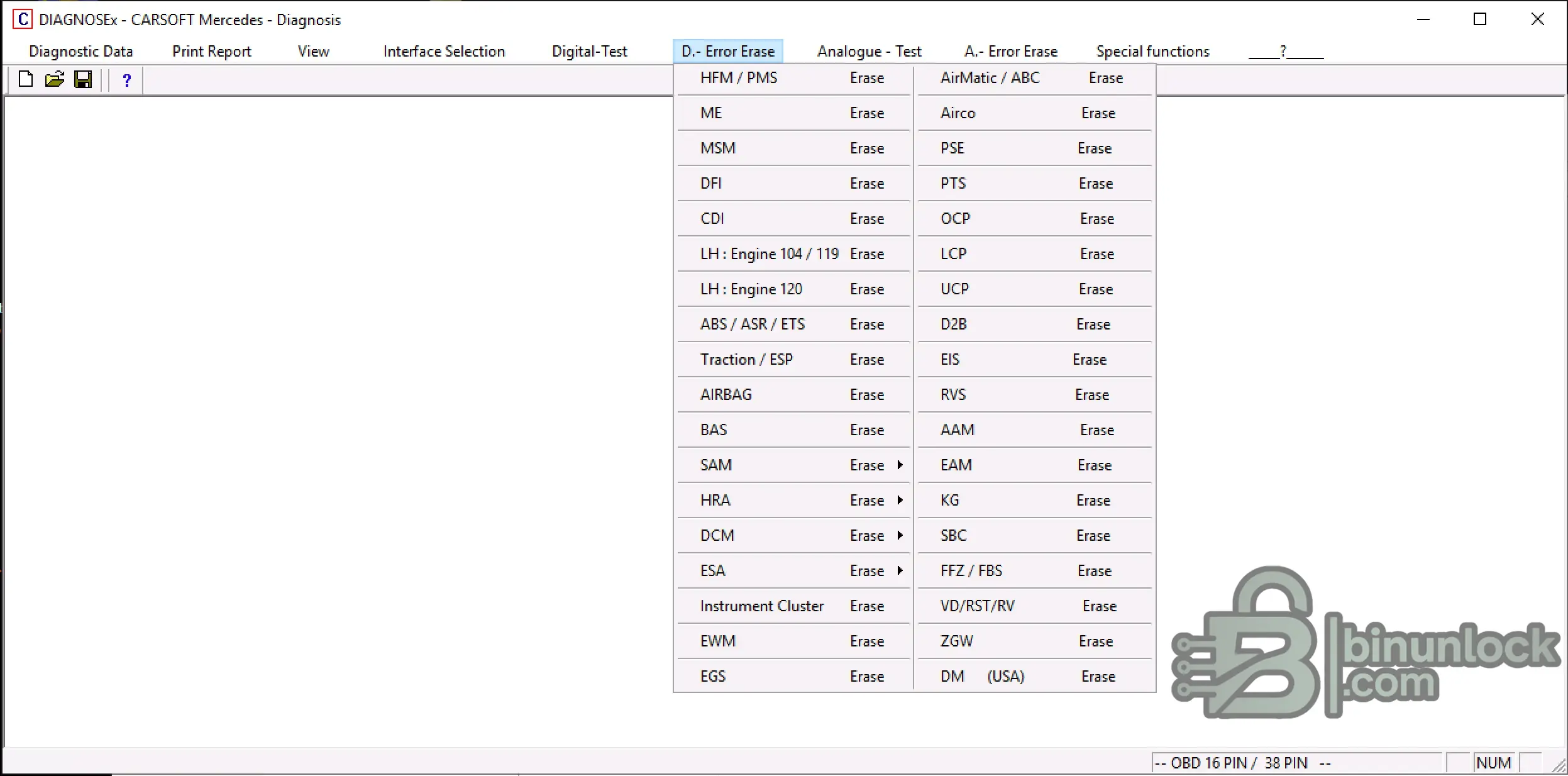 Carsoft v7.6 Mercedes diagnosis screen with error erase and special functions