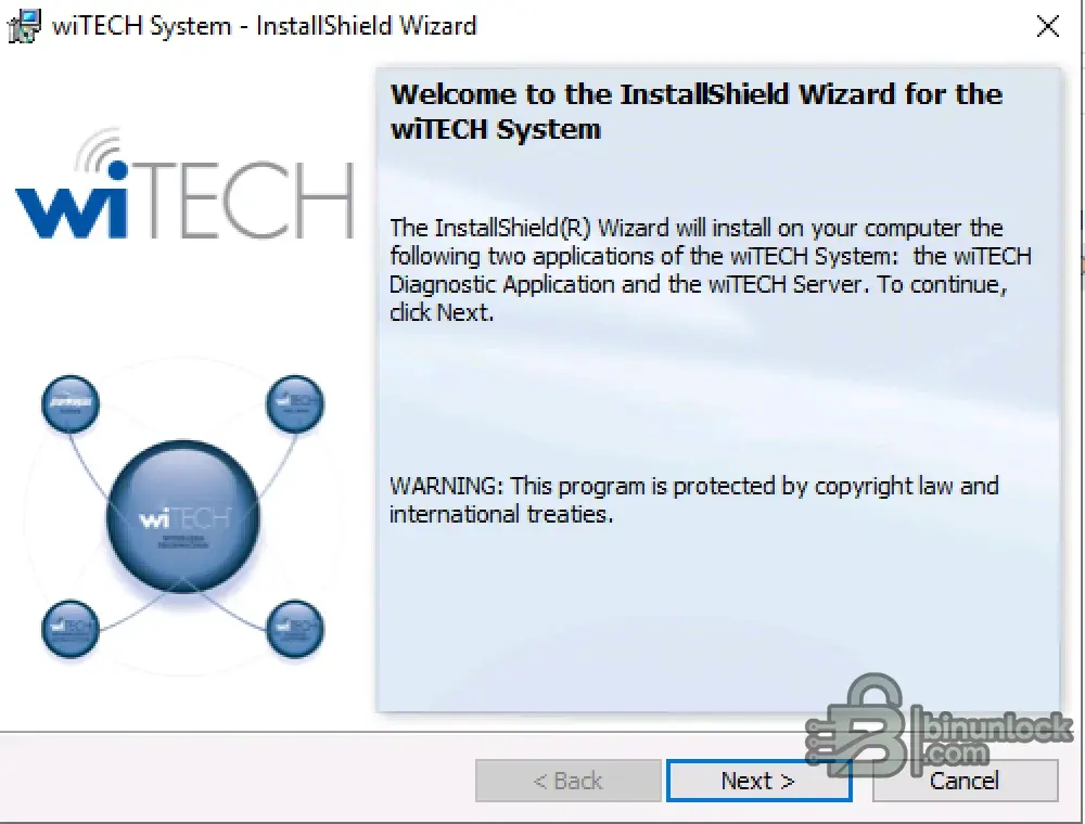 wiTECH Diagnostic Programming setup screen