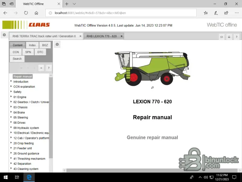 CLAAS WebTIC Offline LEXION repair manual opened in browser viewer
