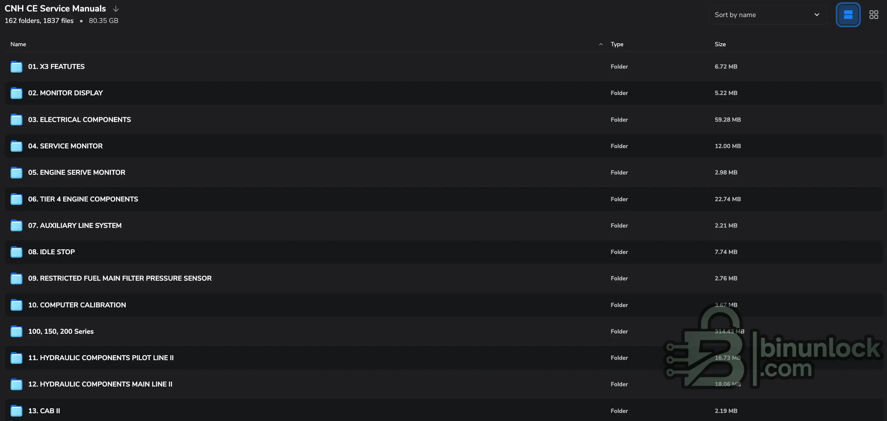 CNH Construction Equipment Service Library file screen