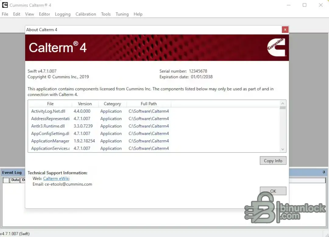 Cummins Calterm v4.7 engineering calibration tool splash and interface preview