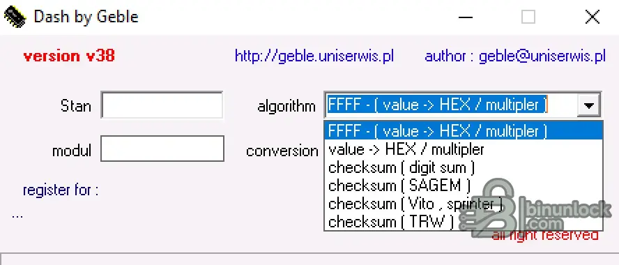 Dash interface screenshot