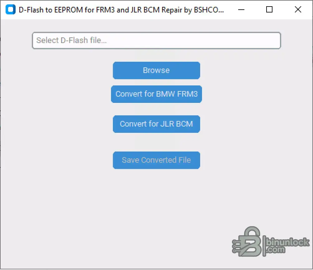D-Flash to EEPROM repair tool for BMW FRM3 and JLR BCM — main window