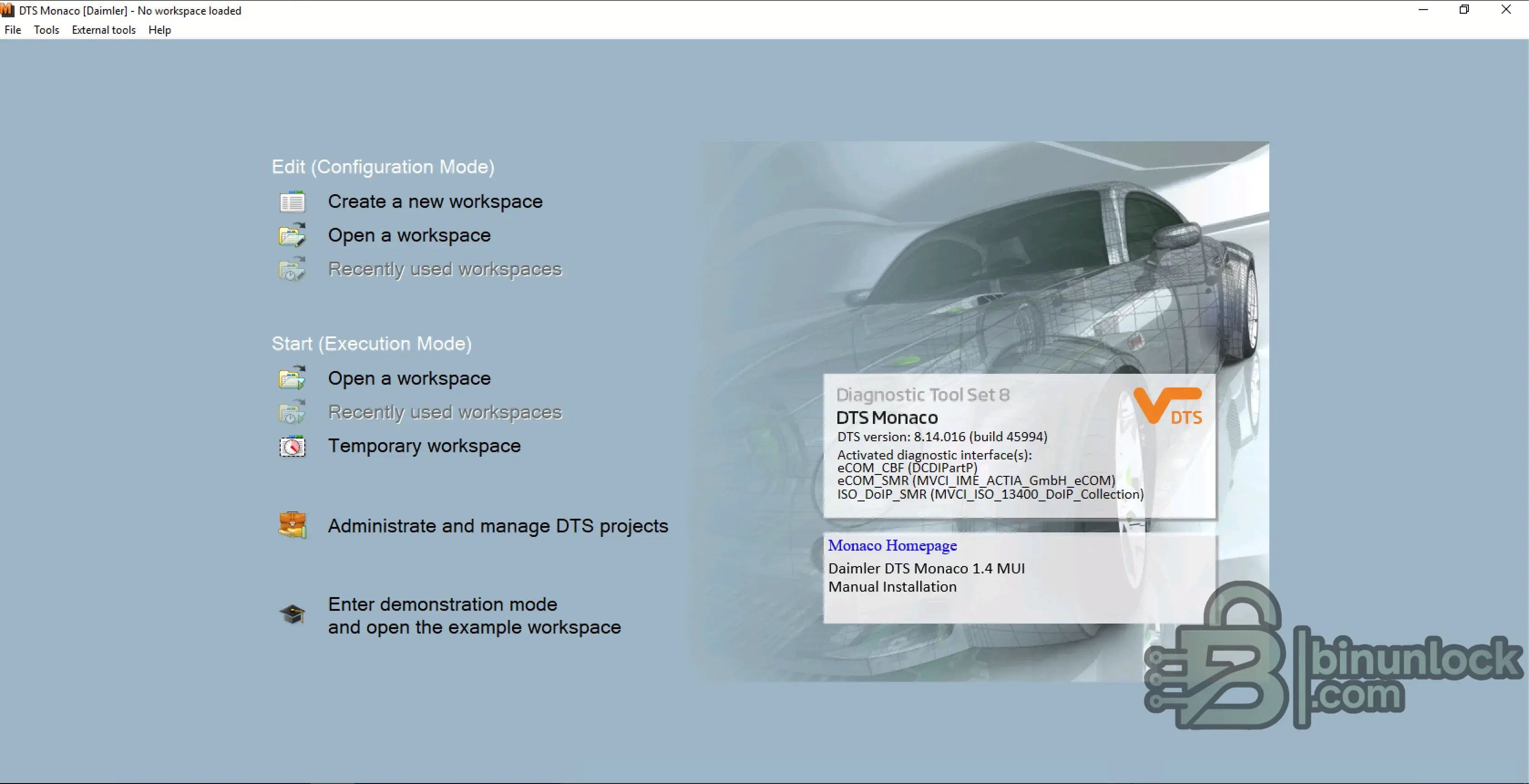 DTS Monaco 8.14.016 diagnostic screen