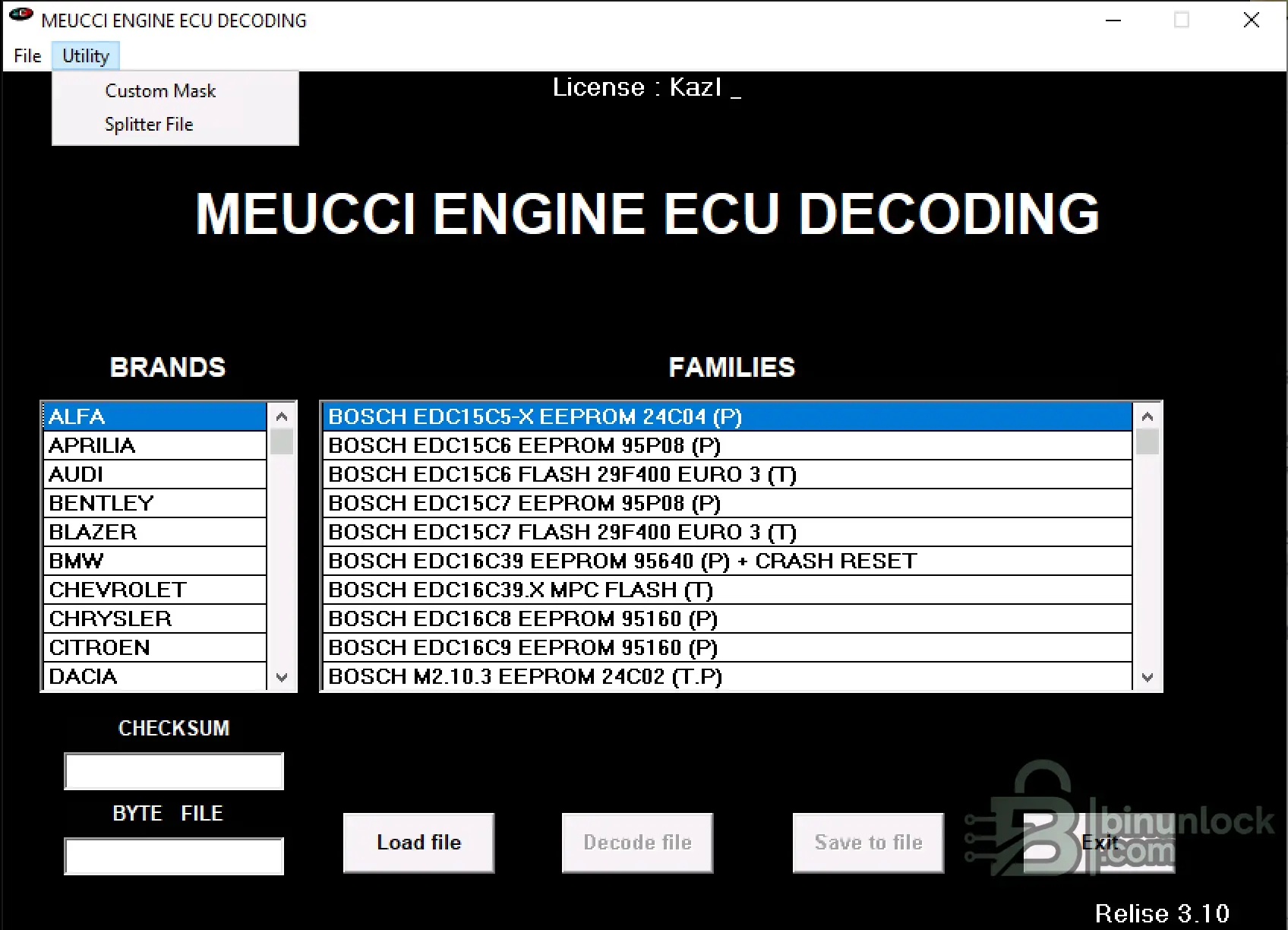 Engine ECU Decoding interface screenshot