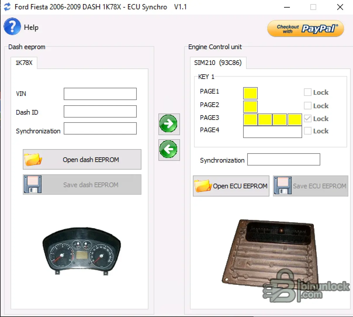 Ford Fiesta 06-09 DASH ECU Synchronization interface screenshot