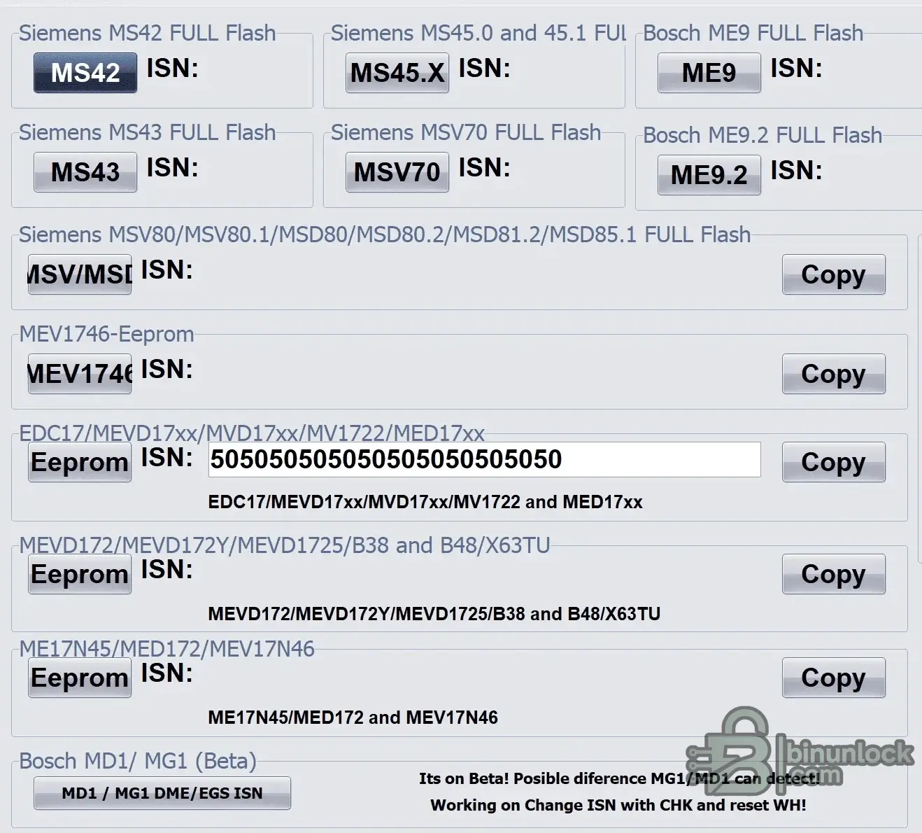 ECU ISN Reader screenshot