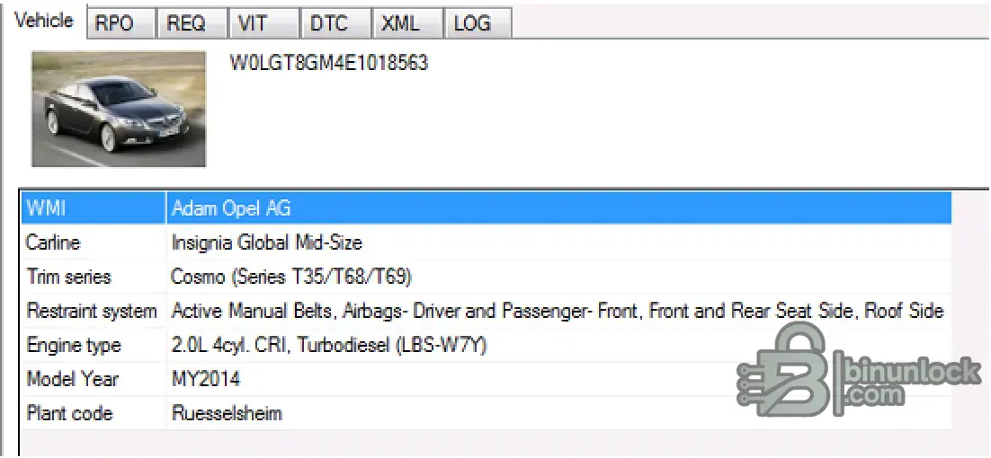 VCAP Interpreter GM Opel SPS Controller 5.7.2 VIN screen