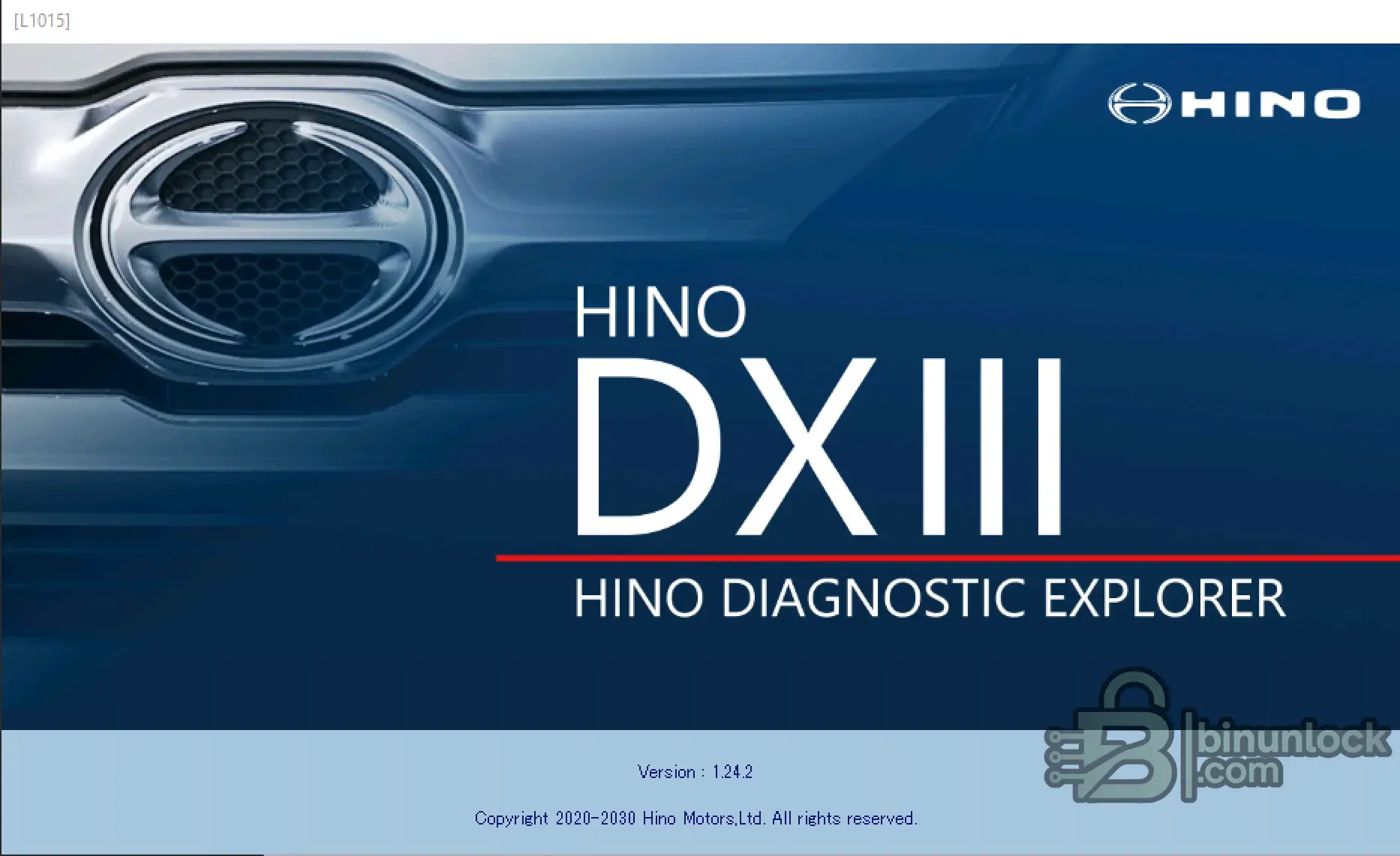 HINO DX3 splash screen showing “HINO DIAGNOSTIC EXPLORER” and version 1.24.2.