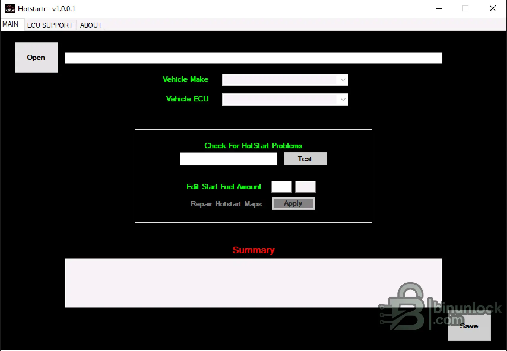HotStartR ECU Hot Start Map Test 1.0.0.1 editor screen