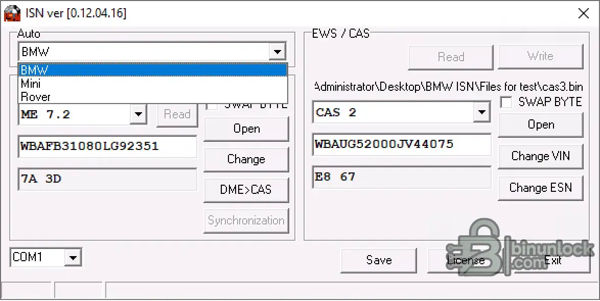 BMW ISN function screen