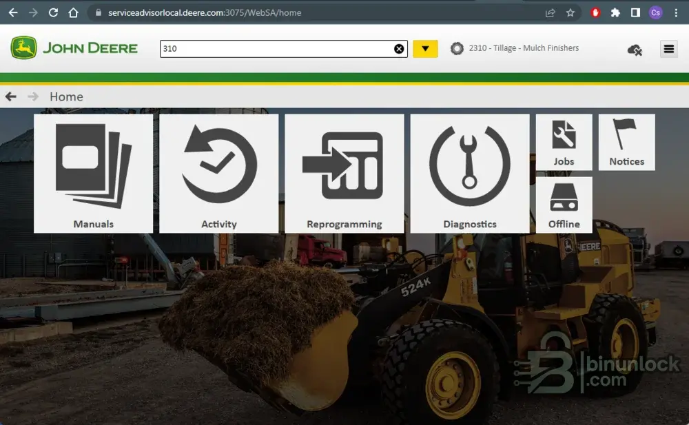 John Deere Service Advisor 3.210 diagnostic screen