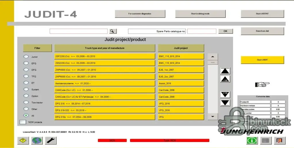 Jungheinrich JUDIT-4 Service diagnostic screen