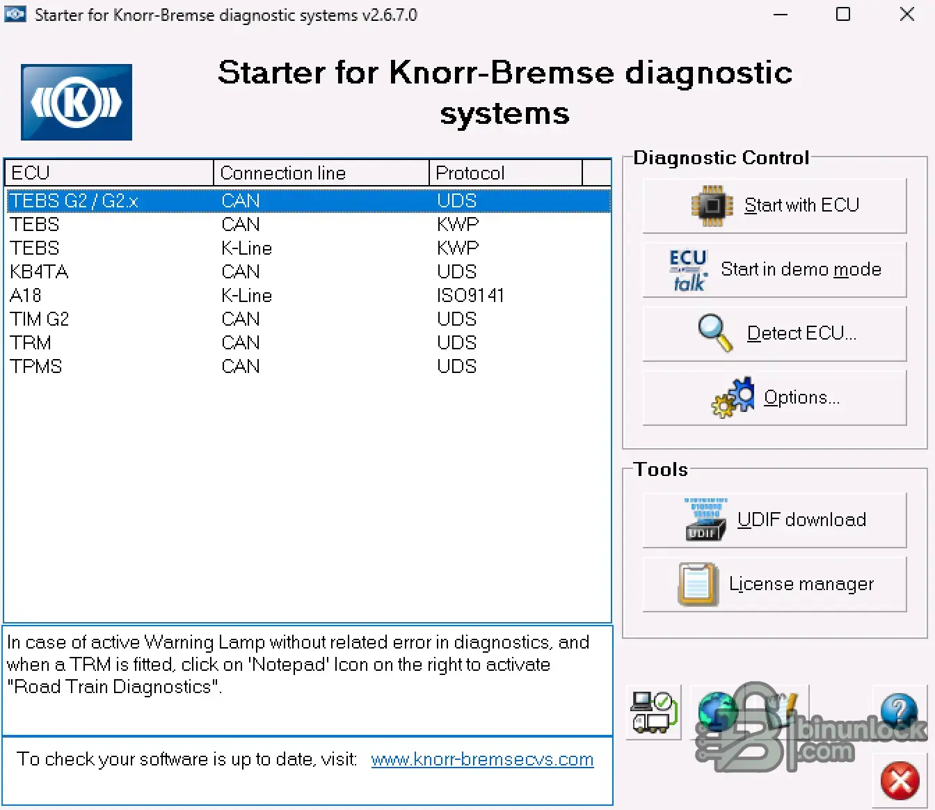 Knorr-Bremse Diagnostics Systems Trailer EBS 07.2025 diagnostic screen