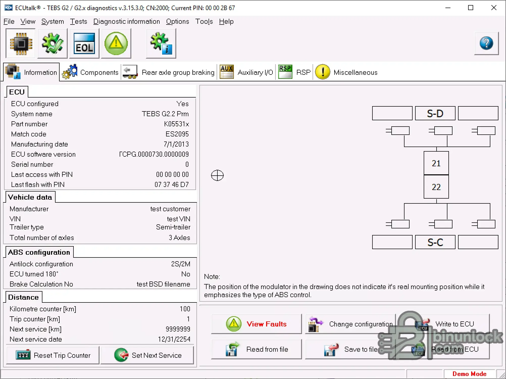 Knorr-Bremse Diagnostics Systems Trailer EBS 2.6.7.3 diagnostic screen
