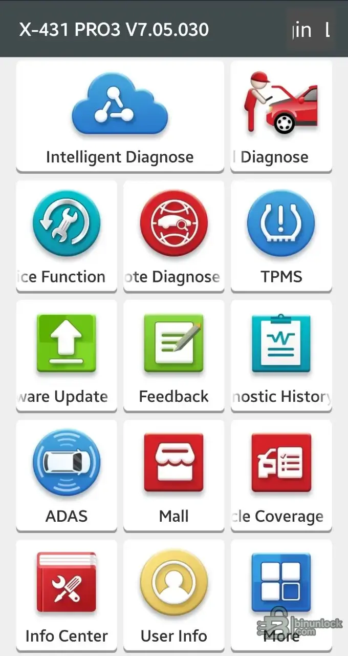 X431 PRO3 Android Client Thinkdiag 2 05.030 settings screen