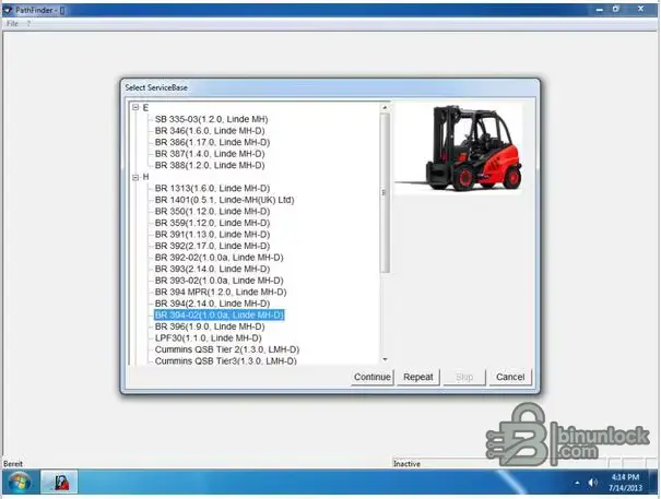 Linde Pathfinder LMH+KWS v3.6.2.11 main interface with diagnostic modules