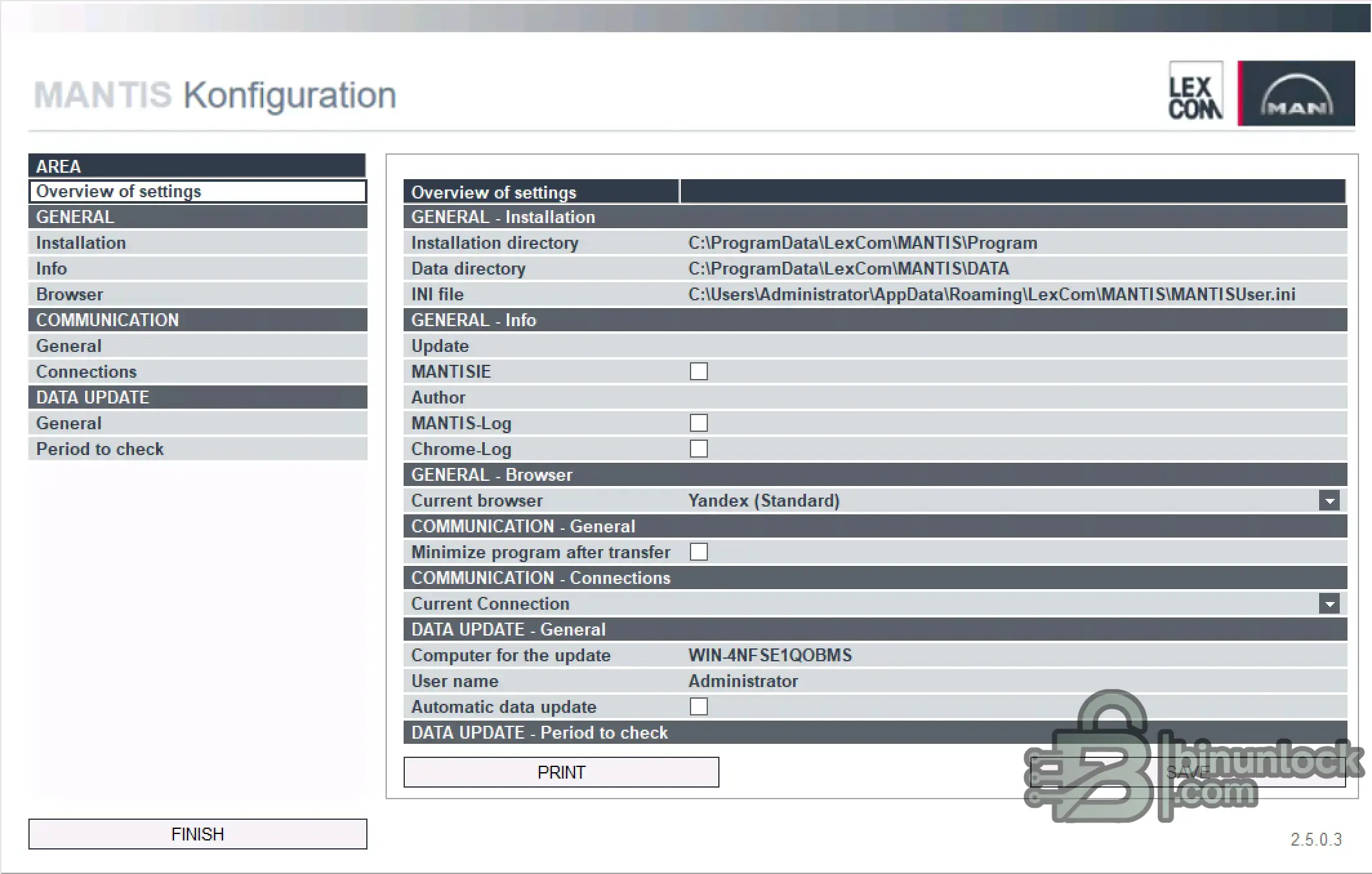 MAN MANTIS EPC Parts Catalog Trucks 10.2025 settings screen