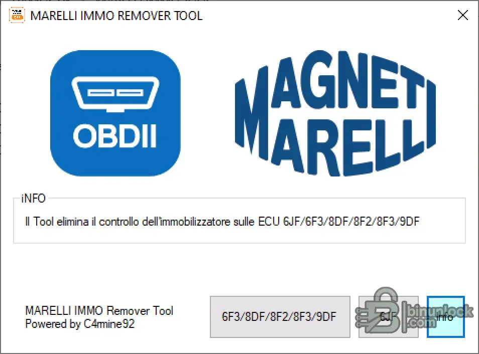 Magneti Marelli IMMO Service Supported ECUs interface screenshot