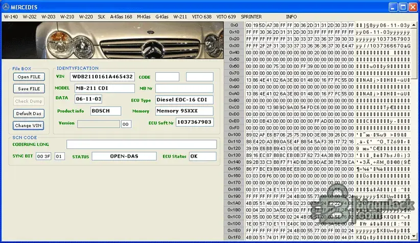 Mercedes ECU Editor VIN screen