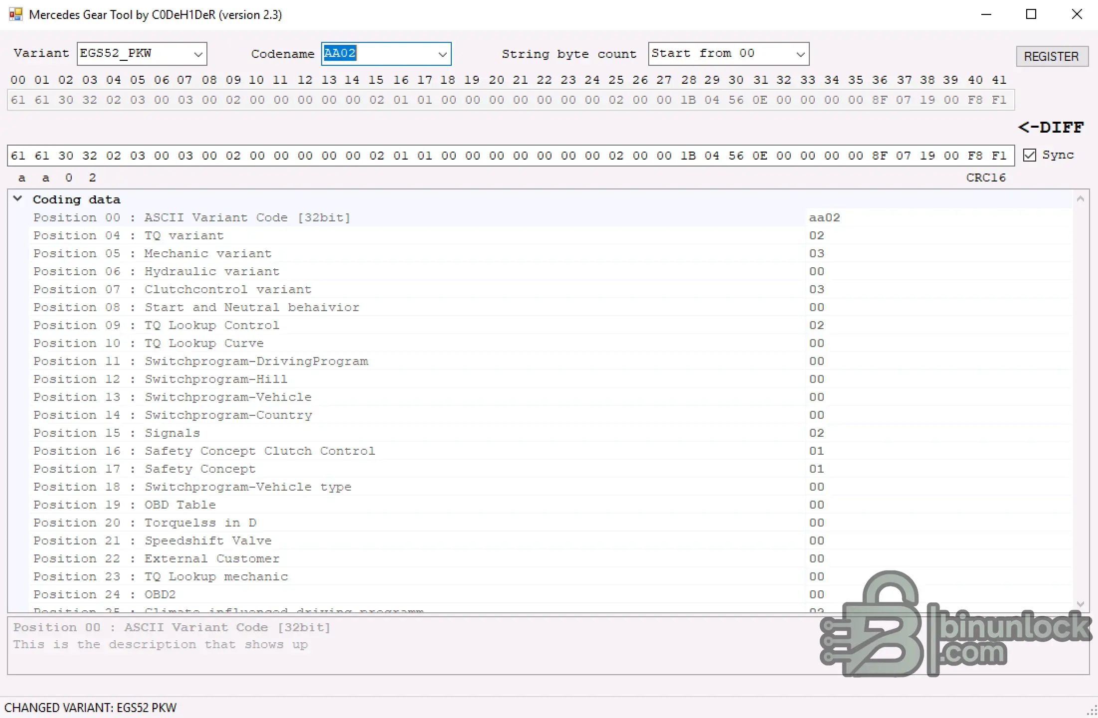 Mercedes Gear VGSNAG2 Manager interface screenshot