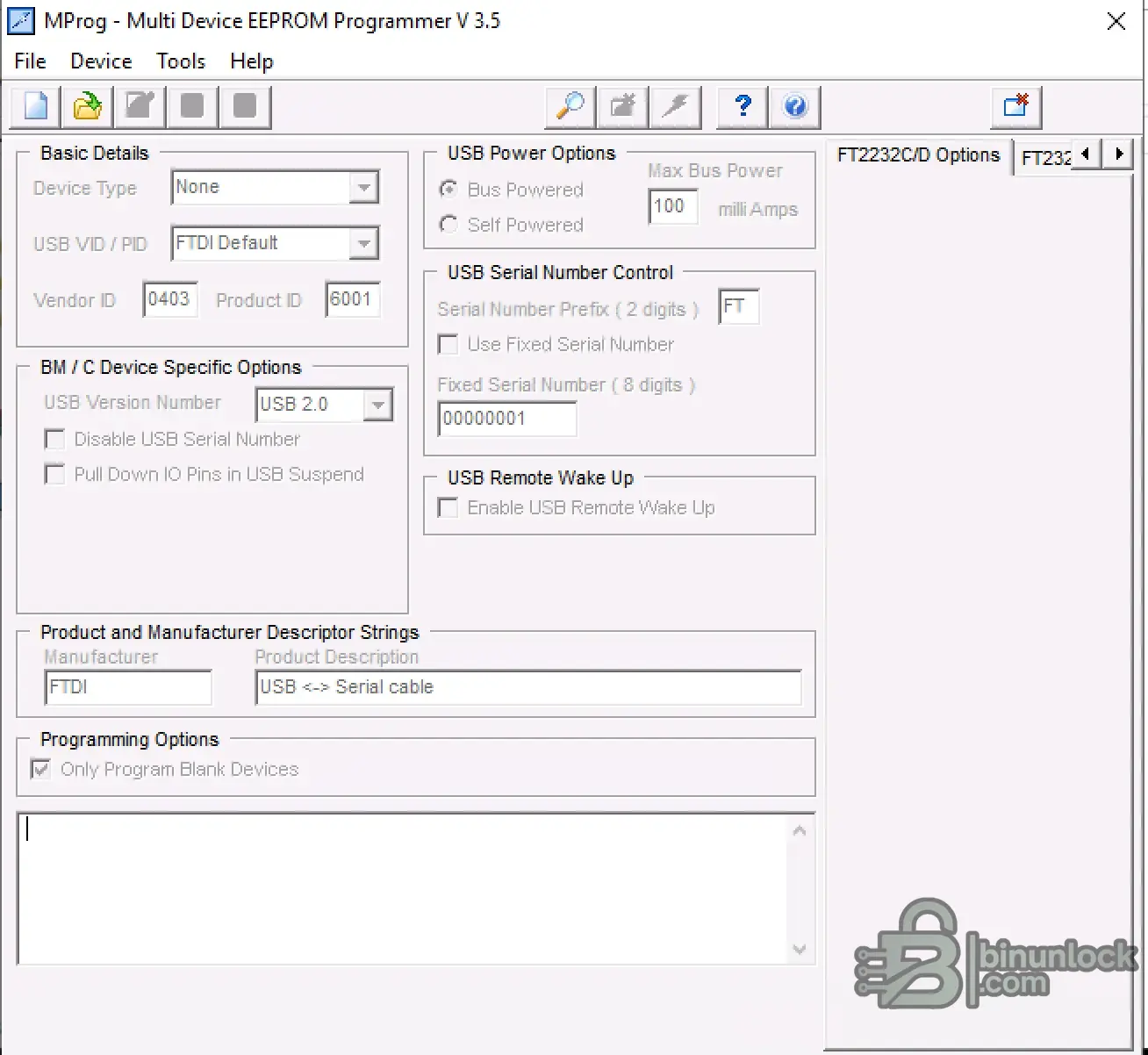 MProg v3.5 FTDI EEPROM programmer interface with descriptor and serial settings
