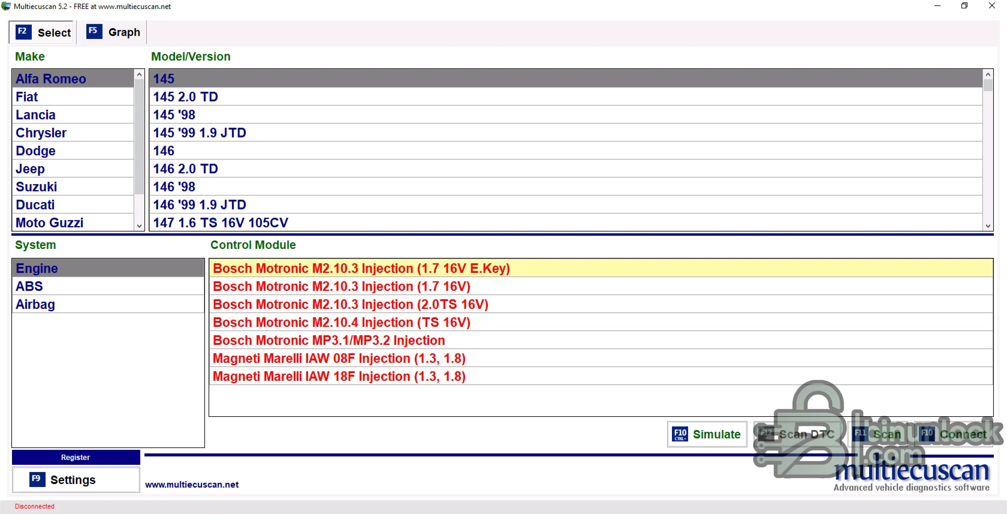 Multiecuscan 5.2 diagnostic screenshot