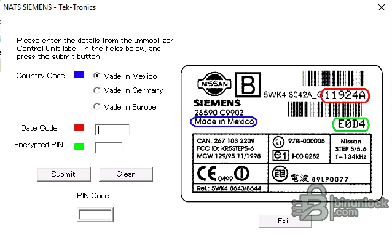 Nissan NATS SIEMENS PIN Code Calculator screenshot