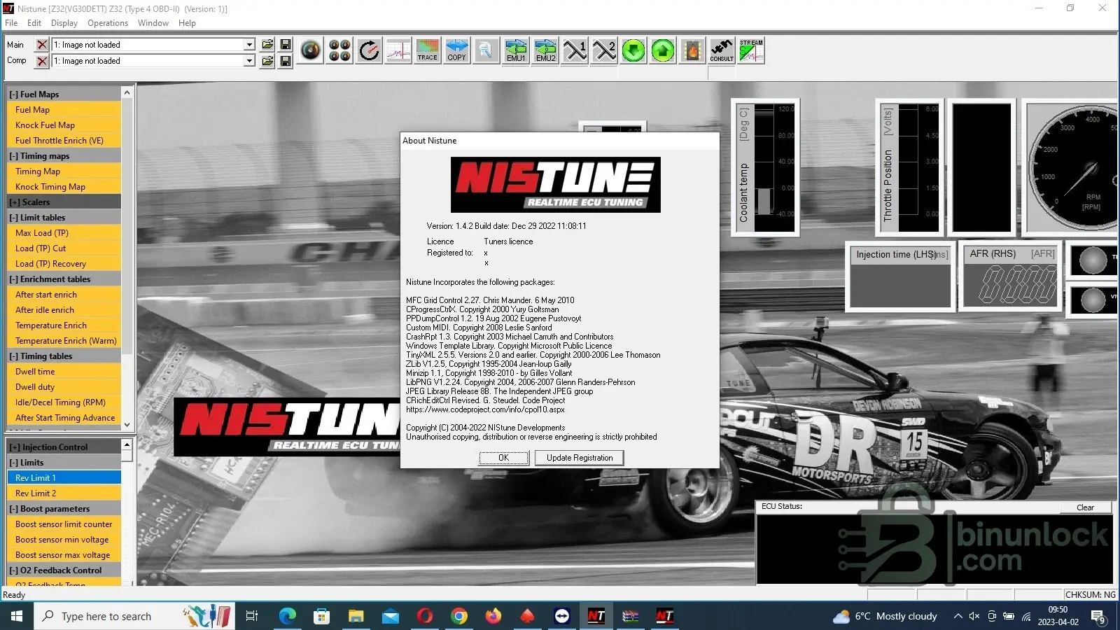 Nistune Nissan ECU Tuning 1.4.2 cluster screen