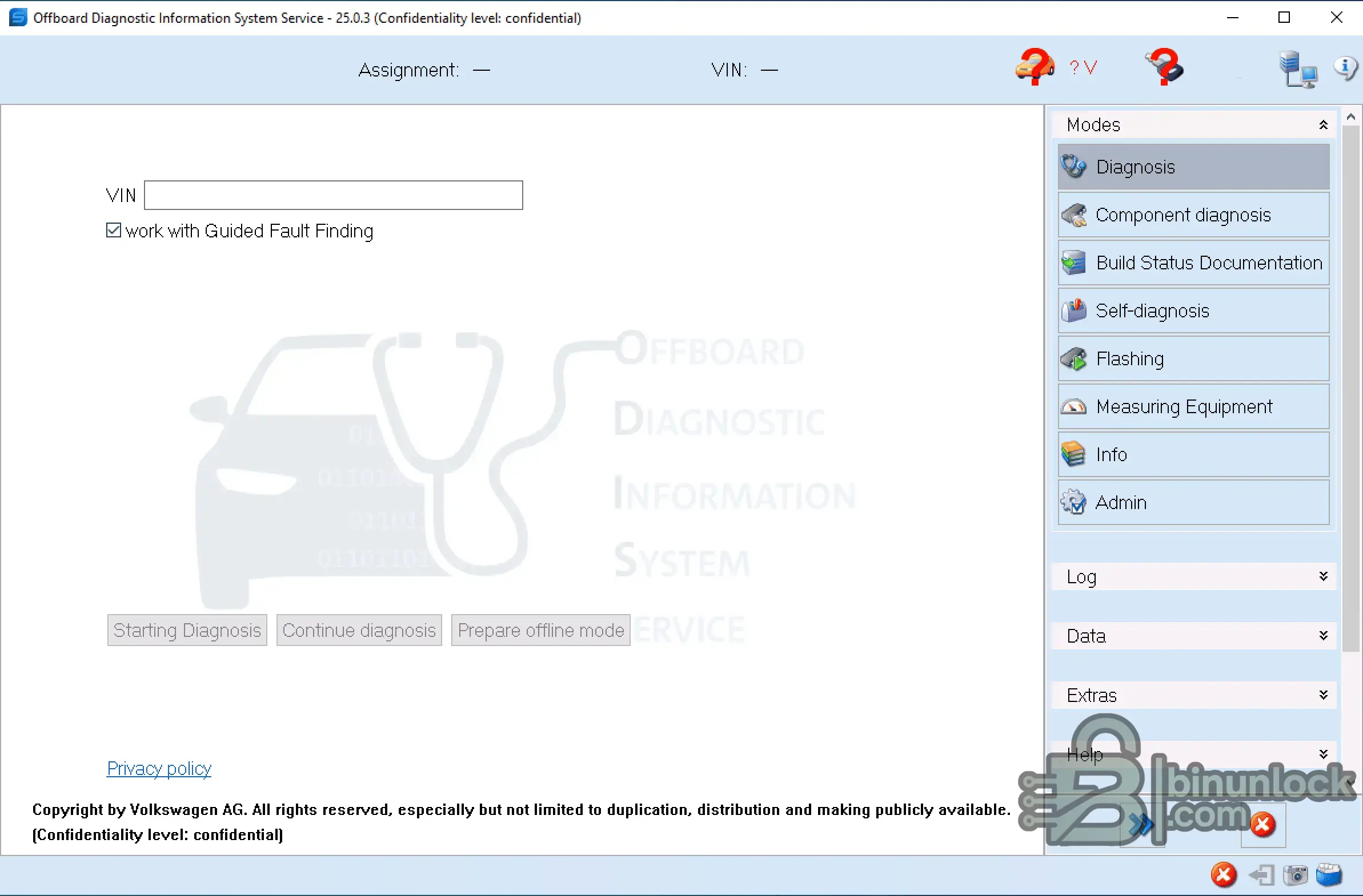 ODIS Service 25.0.3 VIN screen