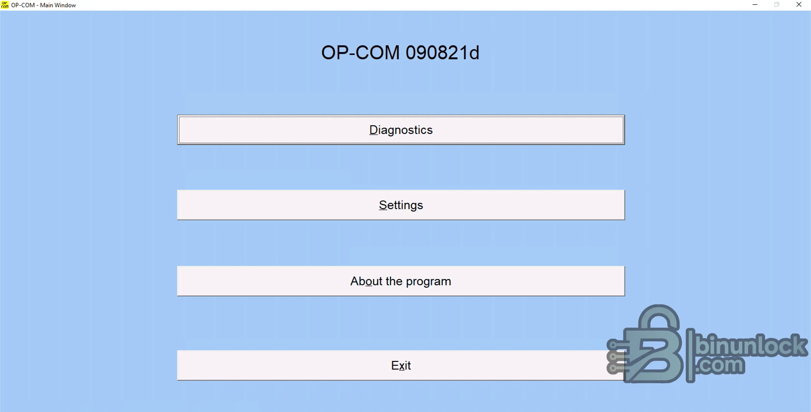 OP-COM VAUX-COM All-in-One menu screen