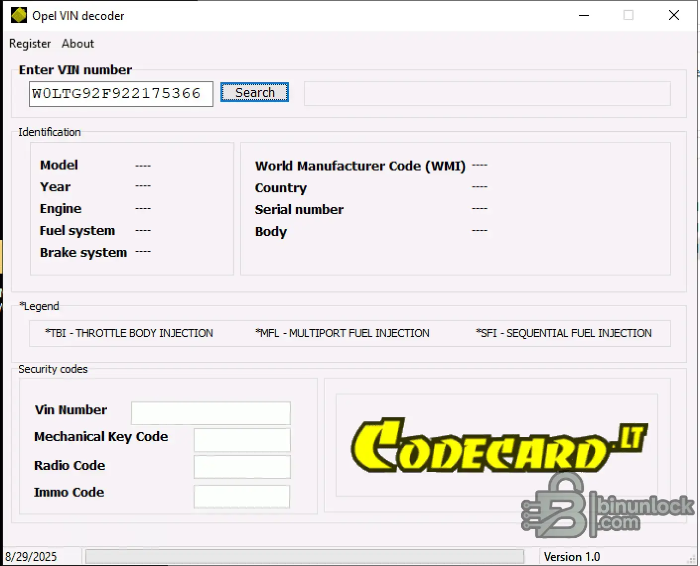 Opel VIN Decoder screenshot