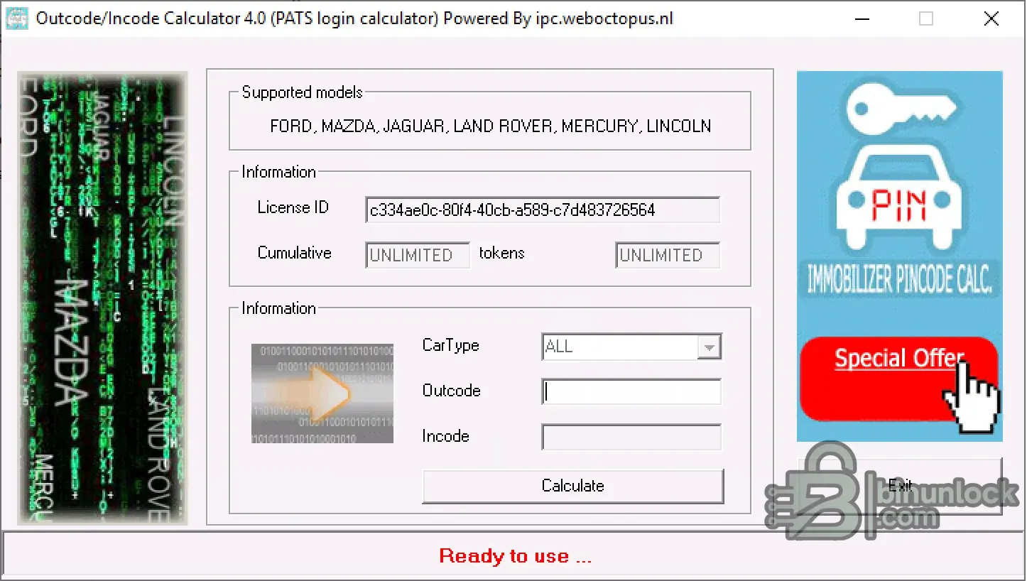 Outcode Incode Calculator Ford PATS login screen
