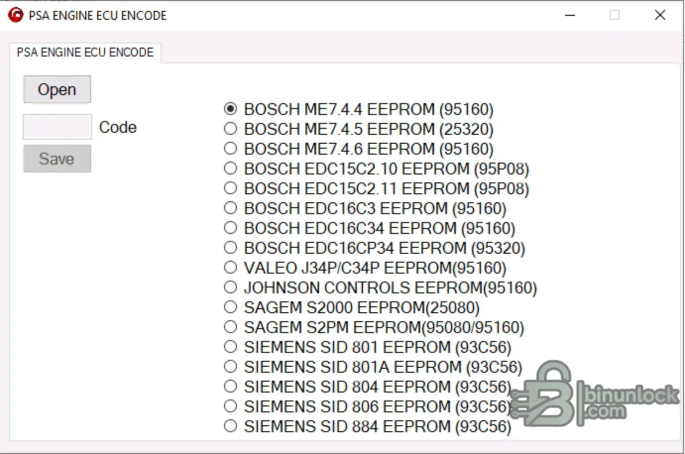 PSA Engine ECU Encode reader screen